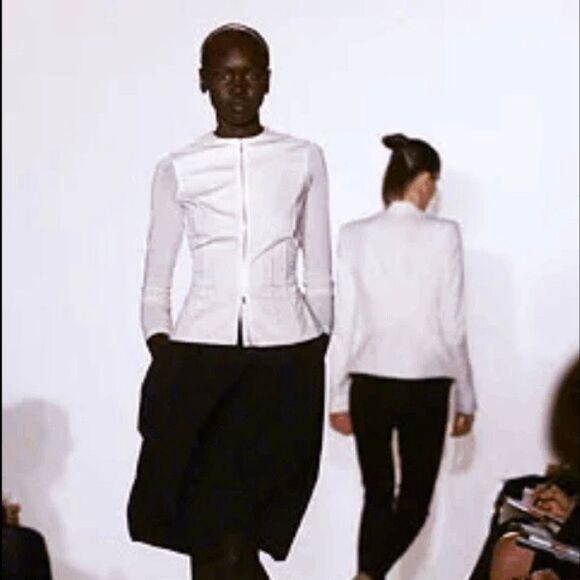 Donna Karan Blazer Jacket Fall 2002 Ready to Wear Runway Show Cream Stretch Knit - Picture 8 of 16